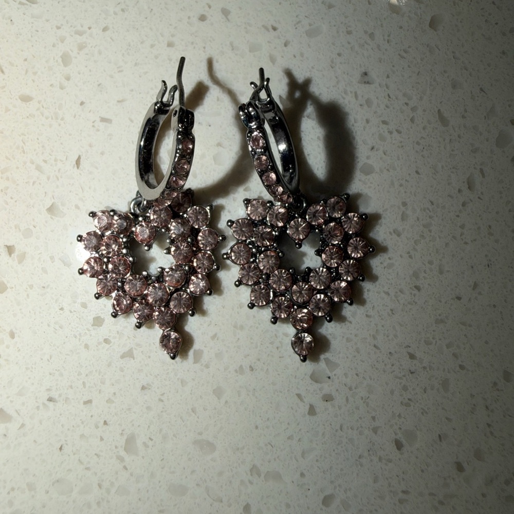 Vera Wang Elegant Pink Crystal Heart  Earrings